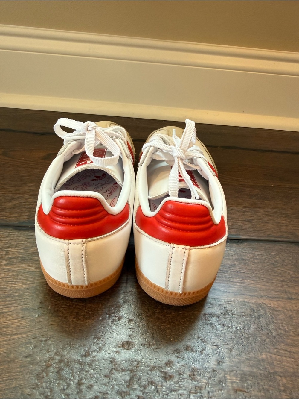 adidas Samba Leather Sneaker in White & Red with Gum Sole - Picture 5 of 6